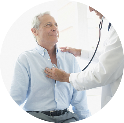 Man having lungs checked by a physician.